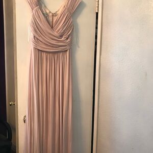 Elegant Blush Pink V-Neck Pleated Maxi Dress